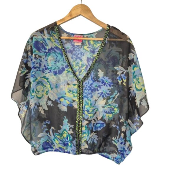 Free People Sheer Floral Sequin Beaded V-Neck Overlay Top Size XS - Picture 1 of 8